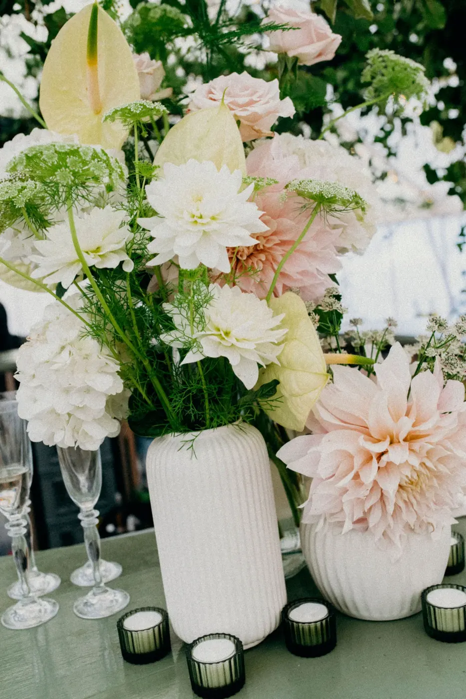 A flower-filled wedding bar
